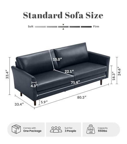 Image of Kingfun 2 Piece Faux Leather Sofa Set, Mid Century Modern Living Room Furniture Set with 3-Seater Sofa and Loveseat, Small Leather Couch with Solid Wood Frame for Bedroom and Office, Royal Blue