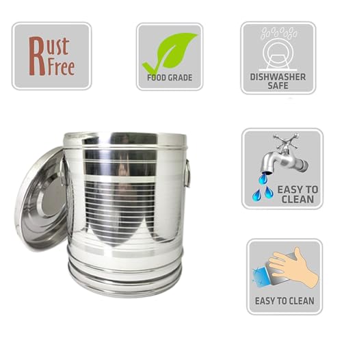 Image of Stainless steel Large Container /Storage Set of 2 (Dishwasher Safe, 10 KG, 15 KG, Grocery Container, Atta /Rice Storage Container)