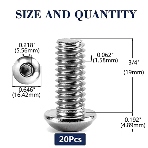 Image of 3 /8-16 x 3 /4 inch Button Head Socket Cap Bolts Screws, 20Pcs 304 Stainless Steel 18-8, Allen Hex Drive, Bright Finish by SG TZH(with Hex Spanner)