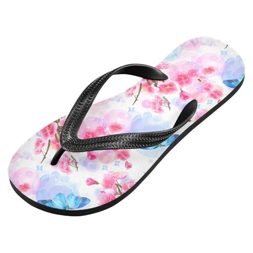 Blue Butterfly Cherry Blossoms Flip Flops for Beach Thong Sandals Anti-slip Lightweight Shower Shoes for Indoor Outdoor House2