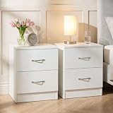 Vida Designs Riano - Juego de 2 mesitas de Noche con 2 cajones, Color Blanco, 47 cm de Alto x 40 cm de Ancho x 36 cm de Profundidad, Madera de ingeniería, Soporte de cajón antiarco, Ideal para