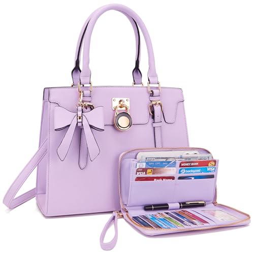 Qiyuer Women’s 2-Piece Lavender Handbag & Clutch Set