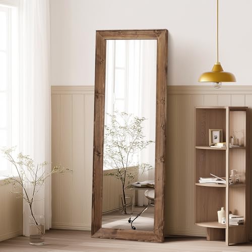 Image of 58x22in Full Length Mirror, Rustic Brown Beveled Wood Frame