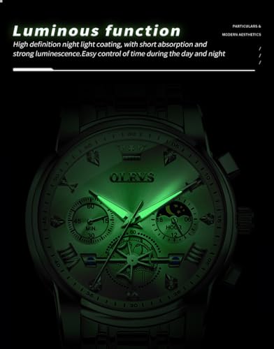 Image of OLEVS Mens Watches Luxury Diamond Calendar Stainless Steel Male Watches Business Dress Waterproof Luminous Fashion Watch for Men