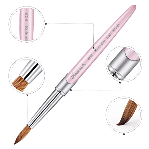 1Pc Kemeisi Kolinsky Sable Brushes With Pink V-Stern Handle Acrylic Nail Brush Professional Nail Art Tool,Round Shape #2,4,6,8,10,12,14,16 (#08) #TOP4