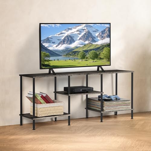 BTY TV Stand for 50 inch TV Small Entertainment Center with Open Storage Shelf Farmhouse Wood TV Console Table for Living Room, Bedroom, Dark Grey by BTY - Image 5
