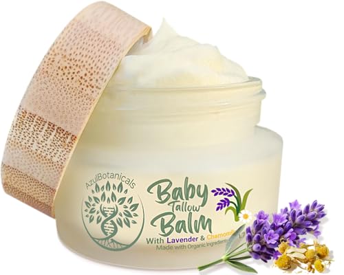 Image of AzulBotanicals Baby Tallow Balm with Lavender Leaf and Chamomile Extract, Whipped Grass fed/finished Tallow, with Organic Ingredients for Delicate Skin (1.7 oz)