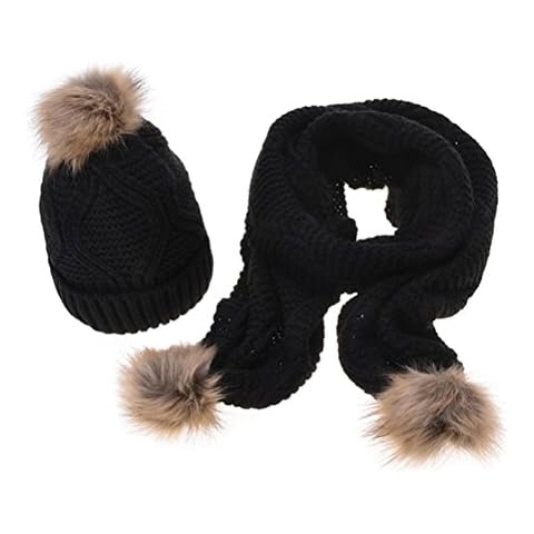 Jelinda Women Autumn Winter Knitted Hat and Scarf Set - Black - Medium Cover
