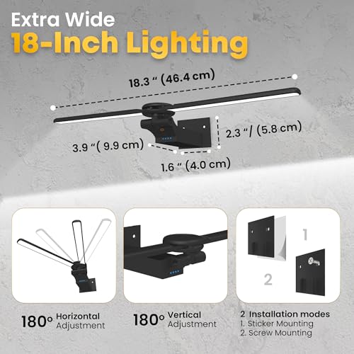 Image of 2 Pack Picture Light for Wall, 18in Rechargeable Wall Art Light with Timer and Dimmable, Painting Frame Light with Remote Control Display for Wall Painting, Frame, Portrait, Dartboard (Black)
