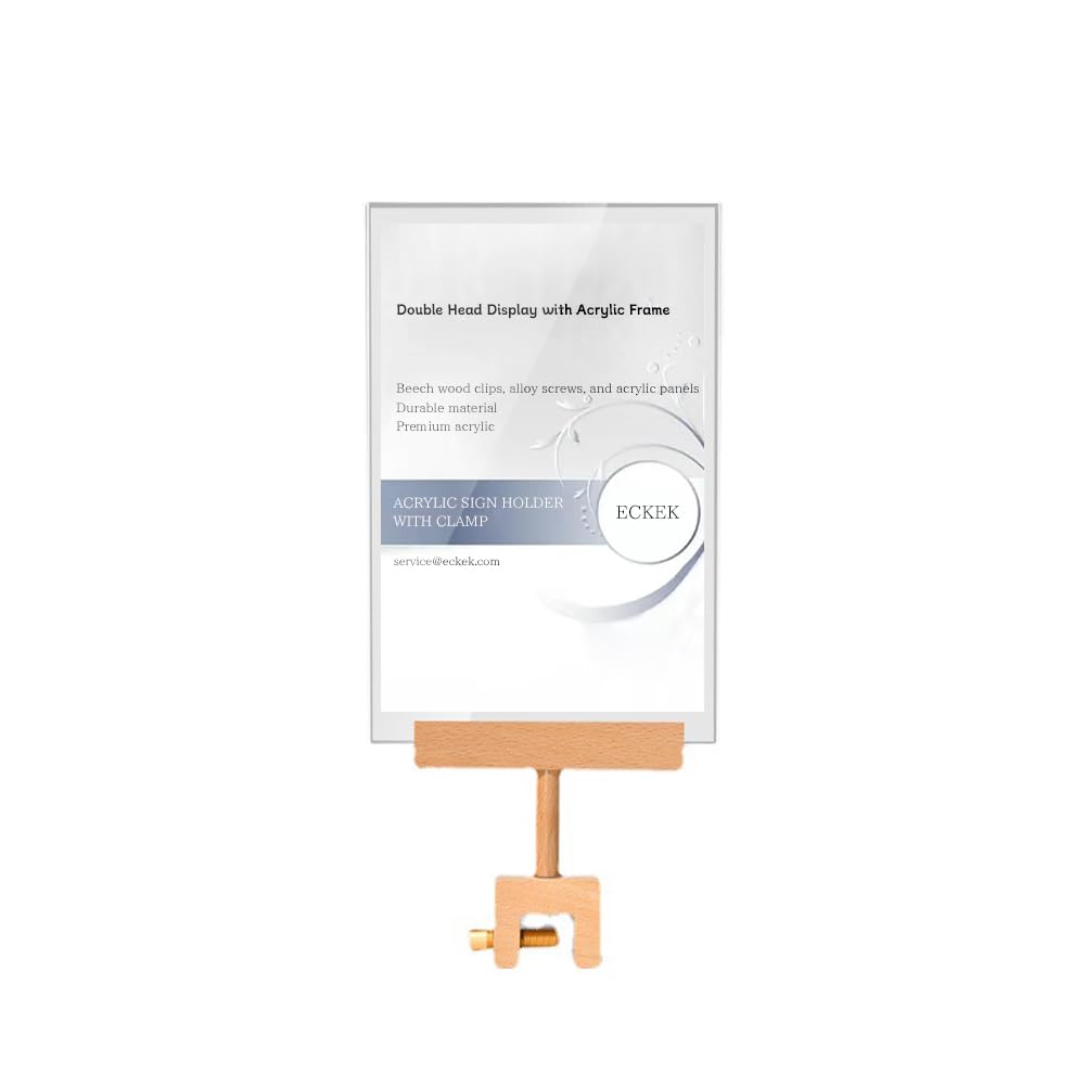 ECKEK Acrylic Sign Holder with Clamp Double Head Display with Acrylic Frame Sign Holder Price Tag Clip for Clothing Stores (Horizontal A4 297×210mm/