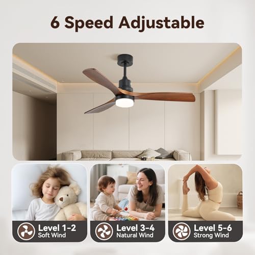 Image of Sofucor Smart Ceiling Fan, 52 inch Low Profile Ceiling Fans with Lights and Remote, Compatible with Alexa /Google /App, 3-Color Light 6-Speed DC Motor Reversible Timer for Bedroom Living Room Patio Outdoor