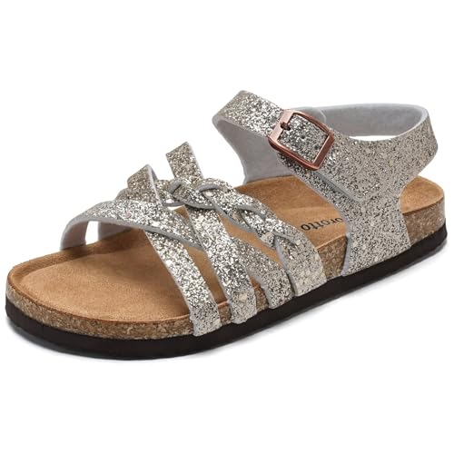 Image of Torotto Girls Sandals with Cork Footbed Adjustable Buckle Casual Slides Sandals Open Toes Flat for Kids Toddler