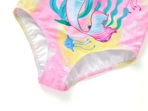 Image of Dvenki Toddler Girls One Piece Swimsuit Adjustable Straps Sizes 2T-10 | quick-dry swim fabric, skin-friendly, ruffle neckline, leopard, check, mermaid prints, swimwear for beach, pool, summer party