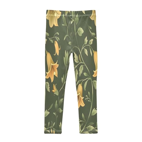 Toddler Girls Leggings Printed Yoga Pants Leggings Green Foliage Yellow Flower for Kids2