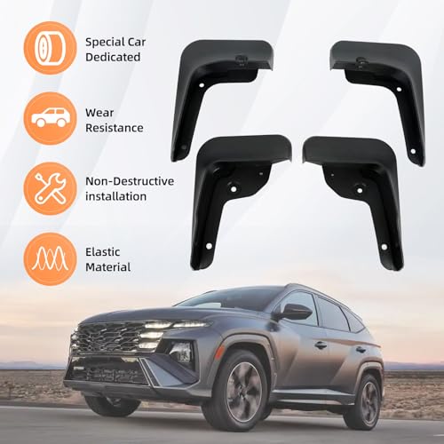Image of Mud Flaps Splash Guards Front & Rear 4 Piece Kit for 2022-2025 Hyundai Tucson SE /SEL /Limited (Not N Line), No‑Drill ABS Mudguards