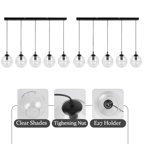 Image of SAH 10-Light Globe Cluster Chandelier Light Clear Glass Hanging Ceiling Fixture for Living Room,Elegant Contemporary Design with Adjustable Cords, Perfect for Home Interiors (with Bulb)