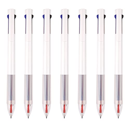 COLSSINE - 7 Pack of Multicolor Ballpoint Pen 0.5, 3-in-1 Colored Pens Fine Point,Retractable Ballpoint Pen with Pocket Clip for Planner Journaling Writing (White)