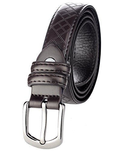 Eurosport Boys' Kids' Smooth Genuine Bonded Leather Textured Belt, Argyle, Brown, Medium