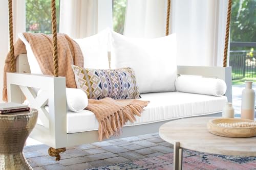 Image of Twin Size Porch Swing Day Bed Cushion Set Include Mattress with Cover,Patio Hanging Daybed Indoor Cushions Set (White, 75 * 39 * 6in)