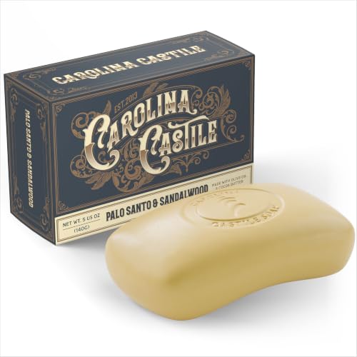 Image of Carolina Castile Soap Palo Santo & Sandalwood Bar Soap - Triple Milled for a Smooth, Silky Lather - Made with Unsaponified Olive Oil & Fair-Trade Cocoa Butter for a Soft, Daily Wash - 5 oz