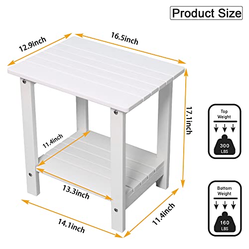 Byzane Double Adirondack Side Table, Patio Outdoor End Table Weather Resistant,Rectangular Table For Patio, Garden, Lawn, Indoor Outdoor Companion, White #TOP2