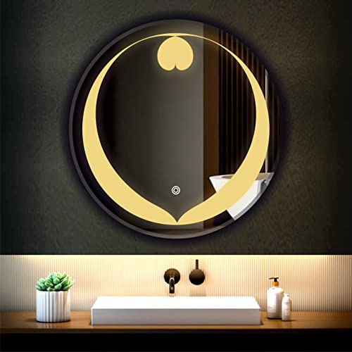 Image of LED Mirror Glass Bathroom Wall - Decorative Led Mirror with Touch Sensor Lights Cabinet Vanity Wall Design Darpan Full Length for Home (21x21 Inch Round DH10)