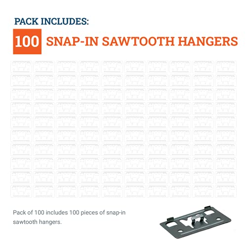 Image of Snap in Metal Frame Picture Hangers - 100 Pack - Picture Frame Back Clips Without Nails for Easy Light Duty Hanging