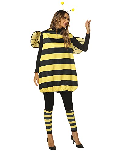 Springcmy Women Kid Halloween Costume Cosplay Set Bee Dress with Wings Headband Leg Sleeves Party Cosplay Fancy Dress (Mom - Image 2