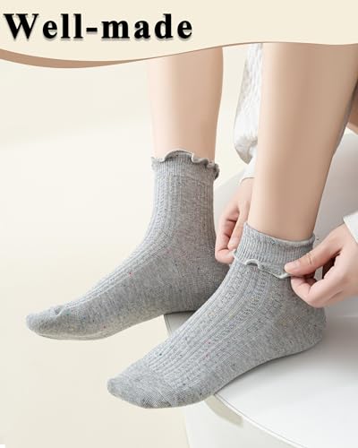 Mcool Mary Women's Ruffle Socks,Crew Cotton Sock,Over Ankle,Casual Frilly Breathable Cute Knit Lettuce Trim Dress Socks 6 Pack4