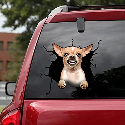 fabisup 3D Dog Car Decoration Sticker, Chihuahua Dog, Chrome, Realistic, Black, Vinyl, Glass, Plastic, Metal, Wood, Ceramic, Smooth Surfaces, Outdoor, 11.8 X 11.8 inches