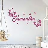 Custom Name Cute Butterflies - Baby Girl - Wall Decal Nursery for Home Bedroom Children(MM16) (Wide
