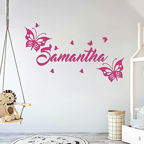 Custom Name Cute Butterflies - Baby Girl - Wall Decal Nursery For Home Bedroom Children(Mm16) (Wide 22"X 14" Height) #TOP13