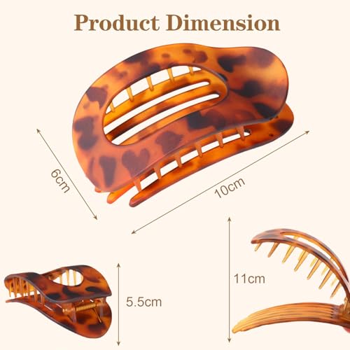 Yeomju Pack of 4 Tortoiseshell Leopard Flat Hair Clips for Women Comfortable Round Lay Down Claw Clip for Thick and Thin Hair - Image 2