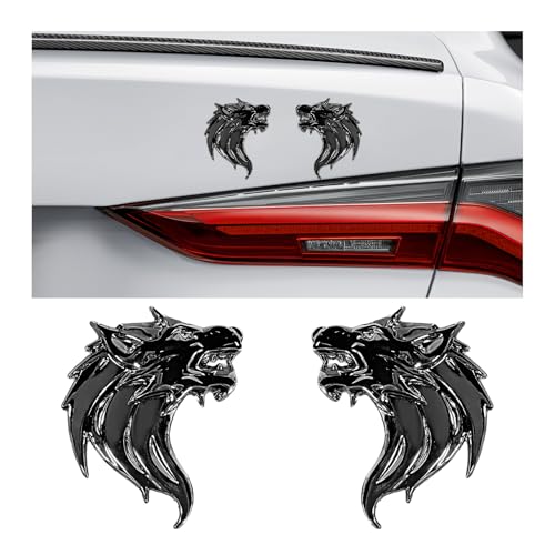 Image of 2 PCS 3D Wolf Head Metal Emblem, Car Side Fender Rear Wolf Head Emblem Badge Self Adhesive Stickers, Pair Metal Badge Decal for Car Motorcycles Truck SUV, Car Accessories (Gray)