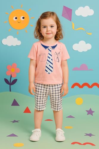 Image of Bold N Elegant Unisex Kid Cotton Solid Playful Happy Face Print Half Sleeve T-Shirt & Denim Shorts Summer Clothing Set