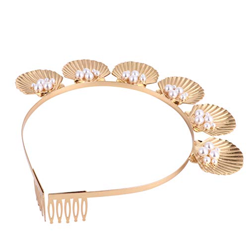 Minkissy 093R14EH5M85Z212QHM6 Shell Pearl Headband Gold Seashell Crown Goddess Pearl Tiara cover