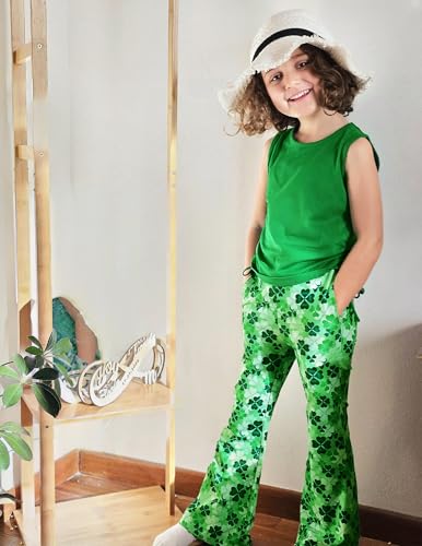 Image of Arshiner Toddler Girl Clothes 2 Piece Outfits Side Adjustable Drawstrings Tank Tops and Flare Leggings Pant Set