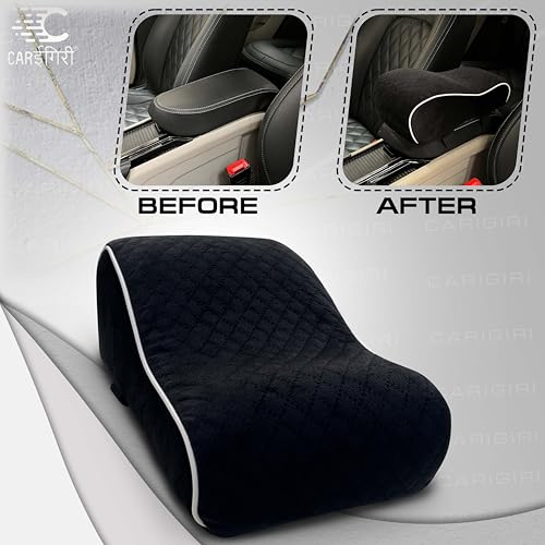 Image of Carigiri ComfiRest Car Armrest Cushion| Memory Foam Arm Cushion| Universal for All Cars| Armrest Support Extender| Height Armrest Pad(White Seam,Breathable Velvet)