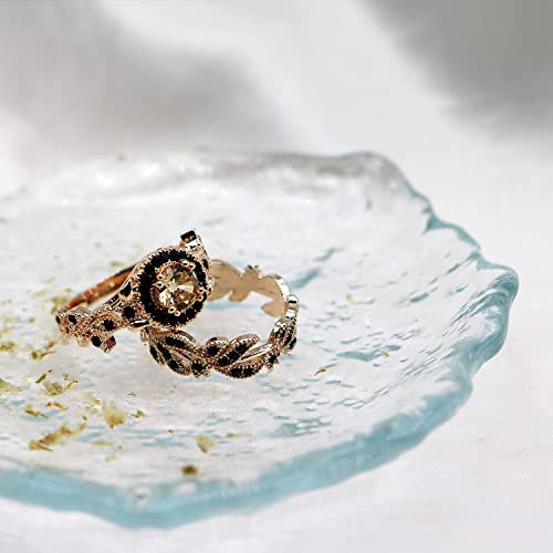 Fuahxyes 2Pcs Crystal Flower Cocktail Rings Elegant Rhinestone Floral Engagement Wedding Statement Rings Uniquely Fashion Jewelry For Women Girl Gift Rose Gold (Rose Gold, 10) #TOP5
