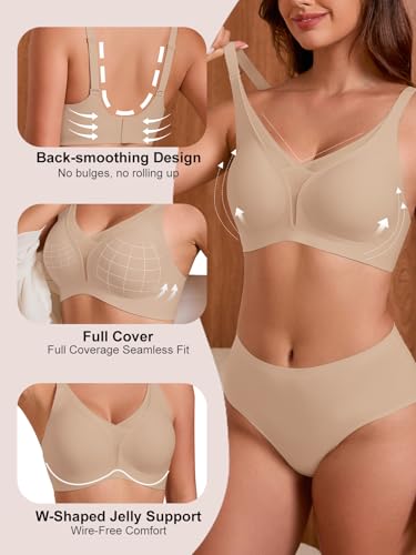 COCOMARTS Jelly Bras for Women No Underwire Push Up Deep V Mesh Comfort T Shirt Bralette Wireless Seamless Everyday Bra Nude 3X-Large — view 2
