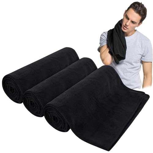 JISRKP 3 Pack Microfibre Sports Gym Towel, Super Soft and Absorbent Sports Towel, Sweat Towels for Gym, Fast Drying & Absorbent Workout sports towel Fitness, Yoga, Camping(Black)