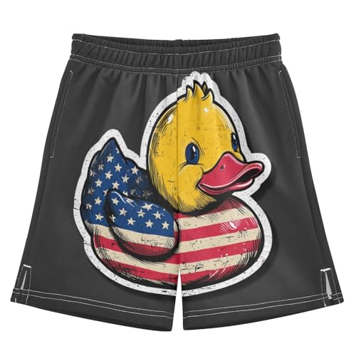 DOMIKING Flag Duck Grey Kids Shorts Pull-on Boys Shorts with Elastic Waist Casual Athletic Pants for Summer Outdoor Playwear