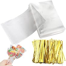 Augshy Cake Pop Bags,300 Pcs 4x6" Treat Cello Bags for lollipop with 300 Twist Ties, 1.4 mils Thickness OPP Plastic Bag for Lollipop Candy Chocolate Cookie Wrapping