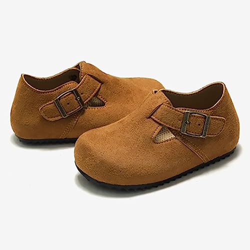 Auhoho Sapato infantil casual de cortiça de couro para meninos e meninas, Café, 2.5 Little Kid