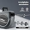 Wiltec Avvolgitubo automatico per aria compressa 20 m, avvolgitubo in acciaio, 17 bar, con supporto girevole a 180°