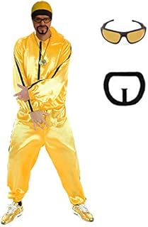 Mens 90s Rapper Fancy Dress Costume Shell Suit Costume Tracksuit Rapper Costume (M (Chest: 38''-42''))