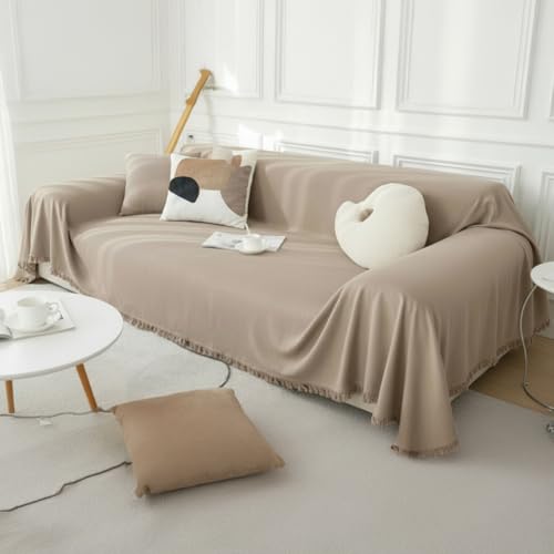 Image of The Furnishing Tree 3 Seater Reversible Chenille Sofa Cover, Double-Sided Luxury Throw, Anti-Slip Couch Cover, Soft & Comfortable Sofa Towel for All Seasons, Light Grey