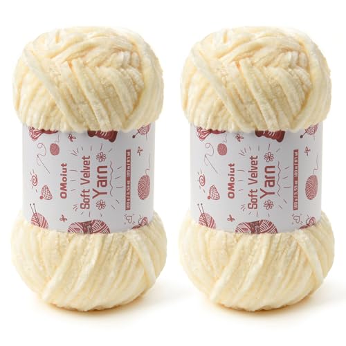 Image of 2x100g Fluffy Velvet Chenille Yarn for Crocheting and Knitting, 80m (87.5yd) Baby Yarn for Crocheting Soft, Crochet Chunky Yarns Amigurumi Yarns (2 Milky White)