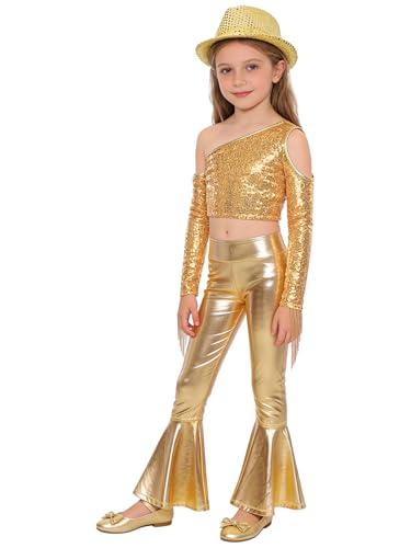 Costume danse hip hop idée cadeau anniversaire panoplie paillettes or fille 5-6 ans