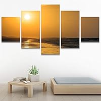 SIGNWIN 5 Panel Canvas Wall Art Modern Art Coastal Colorful Multicolor Photography Romantics Sunset for Home Decorations Ready to Hang - 60